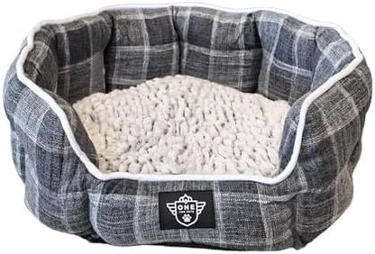 One for Pets Snuggle Pet Bed,Dog Bed, Cat Bed, Removable Washable Octagon Cuddle Bed,Anti Anxiety (Check Pattern, Small (18 Inch))