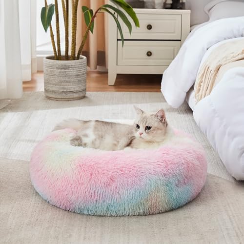 Western Home Calming Donut Cat Bed Small Dog Bed Washable,20" Rainbow