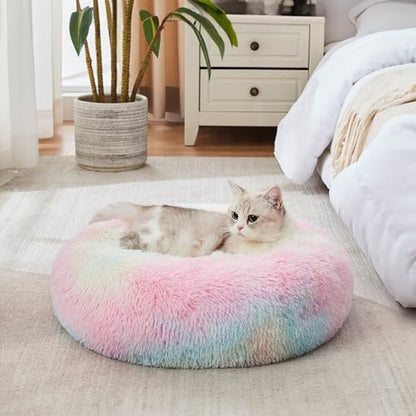 Western Home Calming Donut Cat Bed Small Dog Bed Washable,20" Rainbow
