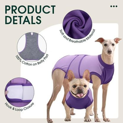 Kuoser Dog Recovery Suit, Female Male Spay Neuter Surgery Suit, Purple, XS