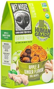 Wet Noses Organic Crunchy Dog Treats Grain Free – All-Natural, Human-Grade, Non-GMO, Healthy Training & Delicious Snacks for Dogs, for All Dog Sizes & Breeds – Apple & Ginger, 14oz (Single Pack)