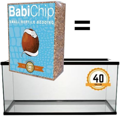 BabiChip Coconut Chip Substrate for Reptiles 4 Pack of 36 Quart Loose Small Sized Coco Husk Chip Bedding for Ball Pythons, Snakes, Tortoises, Geckos, Frogs, or Lizard Terrarium Tanks