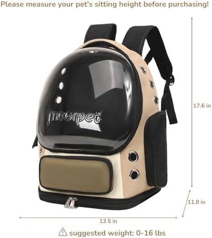Cat Bubble Backpack Carrier, TSA Airline Approved Pet Travel Bag for Small Medium Dogs, Clear Hiking Camping Backpack for Cats, Kitten and Puppy up to 18 lbs, Khaki Bubble