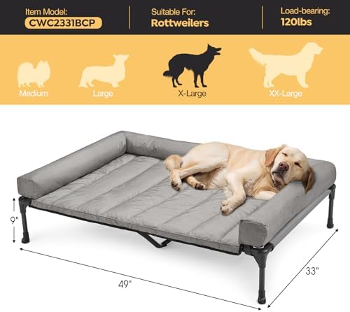 Veehoo Outdoor Elevated Dog Bed with Waterproof Bolster Cushion, Cooling