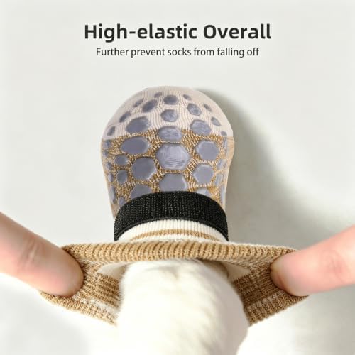 PUPTECK Anti-Slip Dog Socks with Double Sides for Small Medium Large Dogs Hardwood Floors Prevents Licking, Dog Shoes for Hot Pavement Traction Control Paw Protector for Senior Dogs, Striped Khaki XS