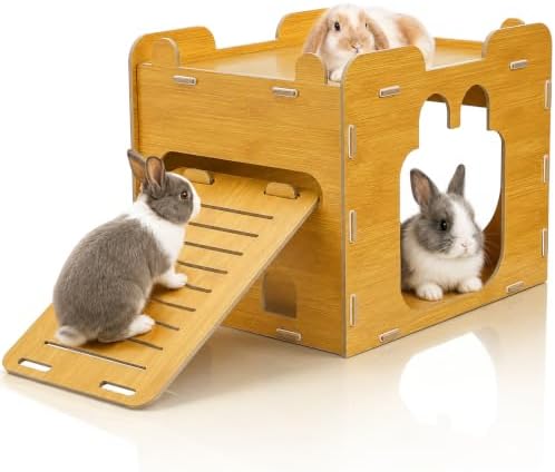Large Bunny Castle Hideout with Ramp, Sturdy Rabbit Play House Indoor, Detachable Bunnies Habitats with Window, Ventilated Small Pet Climbing Tower for Guinea Pig Chinchilla Hedgehog Hamsters