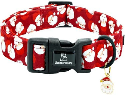 Lionheart Glory Christmas Dog Collar Red Santa Claus Dogs Collar - Adjustable Safety Soft Collars for Medium Dogs Puppy Girl or Boy Xmas Pet Collars Holiday