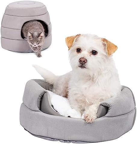 BIRDROCK HOME 2 in 1 Pet Bed for Cats or Small Dogs - Cozy Cat Cave or Plush Dog Bed - Indoor Teepee House for Pets (15 Inch Wide, Grey)