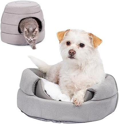 BIRDROCK HOME 2 in 1 Pet Bed for Cats or Small Dogs - Cozy Cat Cave or Plush Dog Bed - Indoor Teepee House for Pets (15 Inch Wide, Grey)