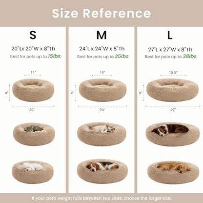 Love's cabin Calming Cat Bed for Indoor Cats, Anti-Anxiety Donut Round Dog Bed,Fluffy Faux Fur Washable Pet Bed for Small Medium Dogs and Cats, Taupe, 24in