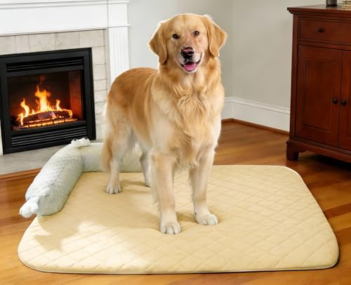 L-Shaped Pet Bed Mat with Pillow, Breathable Machine Washable Cushion for Cats, Kittens, Small Pets (Beige)