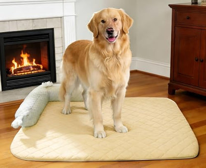 L-Shaped Pet Bed Mat with Pillow, Breathable Machine Washable Cushion for Cats, Kittens, Small Pets (Beige)