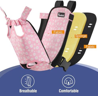 Pawaboo Pet Carrier Backpack, Adjustable Pet Front Cat Dog Carrier Backpack Travel Bag, Legs Out, Easy-Fit for Hiking Camping Traveling for Small Medium Dogs Cats Puppies, S, Black + Pink