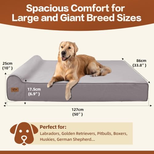 Sytopia XXL 35D Memory Foam Dog Bed for Extra Large Dogs – 7" Thick Orthopedic Pet Couch for Seniors and Big Breeds up to 150 Pounds, with Waterproof Liner & Washable Cover, Nonskid Bottom, Grey