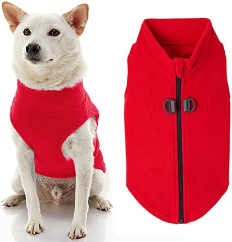 Gooby Zip-Up Fleece Dog Sweater, Red, Small