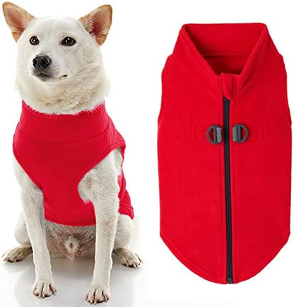 Gooby Zip-Up Fleece Dog Sweater, Red, Small