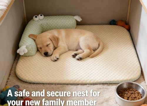 L-Shaped Pet Bed Mat with Pillow, Breathable Machine Washable Cushion for Cats, Kittens, Small Pets (Beige)