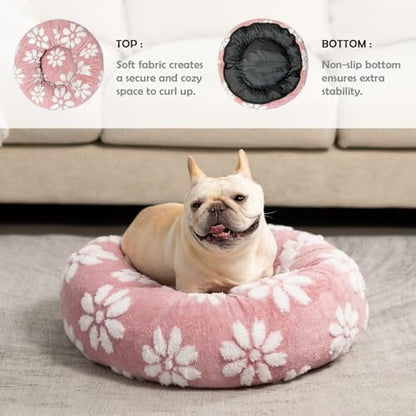 Donut Dog Beds, Calming Round Cat Beds for Indoor Cats, Pink, 23"