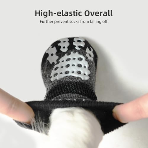 PUPTECK Anti-Slip Dog Socks with Double Sides Grips for Small Medium Large Dogs Hardwood Floors Prevents Licking, Dog Shoes for Hot Pavement Traction Control Paw Protector for Senior Dogs, Grey M