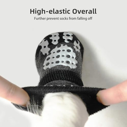 PUPTECK Anti-Slip Dog Socks with Double Sides Grips for Small Medium Large Dogs Hardwood Floors Prevents Licking, Dog Shoes for Hot Pavement Traction Control Paw Protector for Senior Dogs, Grey M
