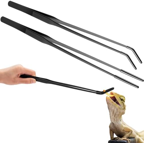 Lasnten 2 Pcs Reptile Feeding Tongs, 15 Inch, Long, Black
