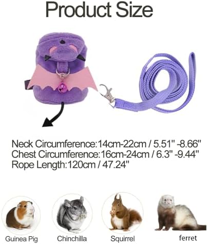 Small Animal Harness and Leash Set, Adjustable Escape Proof Ferret Harness Vest for Adult Ferret, Meerkat, King Squirrel & Fancy Rat, Soft Comfortable Pet Walking Harness with Leash