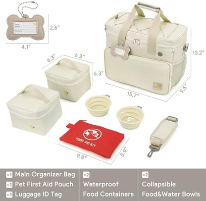 Pet Travel Bag, Large Beige Dog Carrier with Multiple Compartments and Adjustable Straps, Dog Suitcase for Weekend Camping, Pet Diaper Bag for Travelling(Beige)