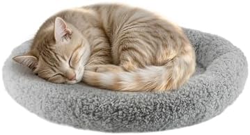 Small Cat Bed Mat with Surrounding Pillow, 11.81" Round Pet Cushion for Cats Puppy Rabbits Curling Sleep, Indoor Furniture/Carrier/Crate Pet Self Warming Pad, Washable, Small