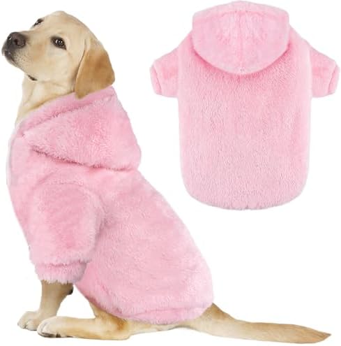 Fuzzy Dog Hoodie Sweater for Large Dogs Warm Winter Dog Clothes with Double-Sided Plush Fleece Soft Stretchy Pet Coats Hooded Sweatshirt for Medium Large Dogs
