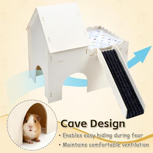 PETKNOWS Large Guinea Pig Hideout, Upgraded Castle House with Ramp Mats