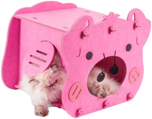 Cute Cat Bed, Pink Pig Cat House, Hideaway Cave with Perch, for Indoor Cats