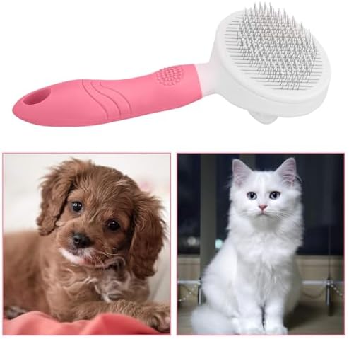 Self Cleaning Slicker Brush - Cat Brush Skin-Friendly Deshedding Grooming Massaging Tool for Long & Short Haired Pets, Cat Hair Brushes Easy Removes Undercoat for Dogs Cats Rabbits-UPGRADED, Pink