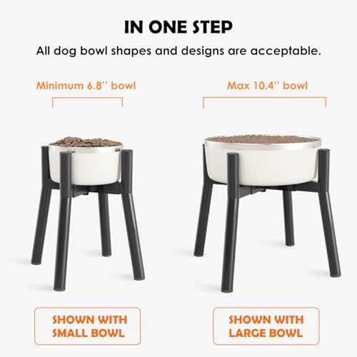 Adjustable Raised Dog Bowl Stand for 7-10.6" Diameter Food & Water Bowls - 11" Tall Elevated Feeder for Improved Comfort & Posture (Bowl Not Included)