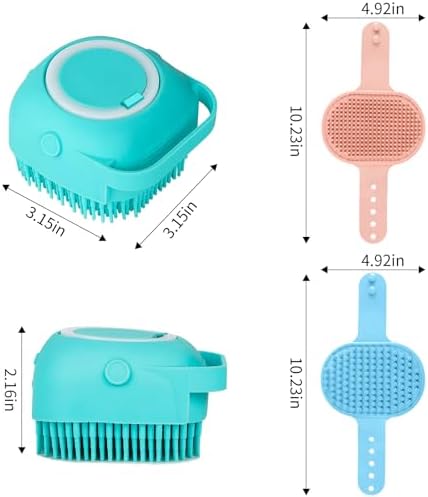 Comotech 6PCS Dog Bath Brush & Dog Toothbrush | Adjustable Handle Shampoo Brush & Scrubber for Short & Long Haired Dogs & Cats | Effectively Solve Odor & Stain Removal Problems (Blue Red Blue)
