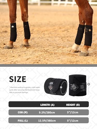 Horse Polo Wraps Upgrade with Bling Leg Wraps for Horses 4-Pack Fleece Leg Wraps Stable Supplies-Black M
