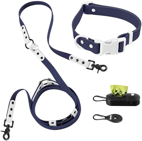 WLK1006J-5SET Luna Large 8FT Adjustable 6-in-1 Waterproof Hands-Free Leash and Collar with LED Flashlight, Bag Dispenser, and Poop Bag Holder, Highball