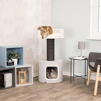 Trixie Fonda Cat Scratching Post 39 Inch - Cat Scratcher with Soft Fabric Covering Base and Durable Sisal Rope - for Large Cats with Condo Base and Platform - in Gray