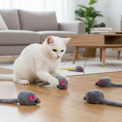5 PCS Cat Toy Mice, Gray Fur Rattle Mouse Toys for Cats Realistic Mice Animal Toys Artificial Fur Pet Supplies Interactive Kitten Toy for Indoor Cats Self Play