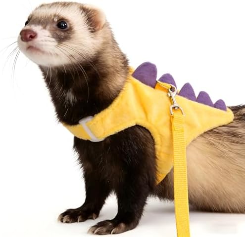Small Animal Harness and Leash Set, Adjustable Escape Proof Ferret Harness Vest for Adult Ferret, Meerkat, King Squirrel & Fancy Rat, Soft Comfortable Pet Walking Harness with Leash