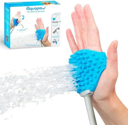 Aquapaw Dog Bath Brush & Sprayer - Hands-Free Shower Scrubber - Adjustable Sprayer & Shower Hose Attachment - Silicone Massage Brush for Dog Grooming Supplies - Original, Blue