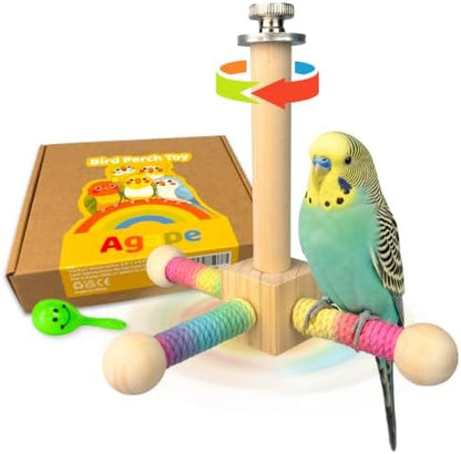 Agape 360° Rotating Bird Perch Stand, Wooden Parrot Exercise Toy
