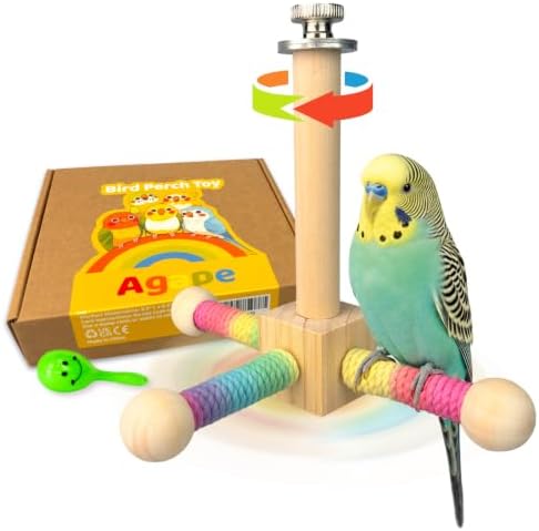 Agape 360° Rotating Bird Perch Stand, Wooden Parrot Exercise Toy