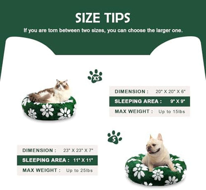 Round Cat Beds for Indoor Cats, Small Donut Dog Beds, Green, 20"