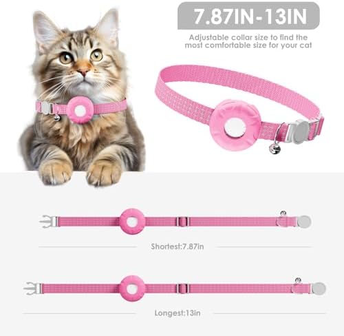 Cat Tracker, GPS Tracker Compatible with Apple Find My App(Only iOS), Waterproof Cat Tracker Collar with Bell and Safety Elastic Buckle, No Monthly Fee, Pet Trackers for Vehicles, Pets, Kids (Pink)
