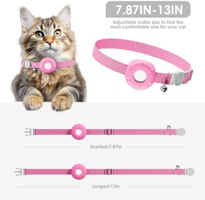 Cat Tracker, GPS Tracker Compatible with Apple Find My App(Only iOS), Waterproof Cat Tracker Collar with Bell and Safety Elastic Buckle, No Monthly Fee, Pet Trackers for Vehicles, Pets, Kids (Pink)