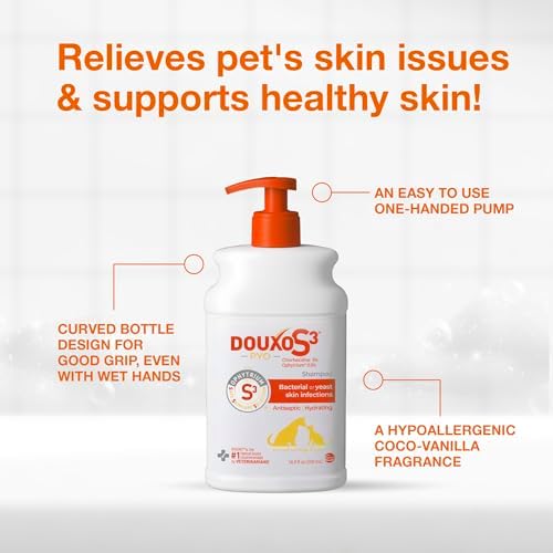 Douxo S3 PYO Chlorhexidine Shampoo For Dogs, Medicated Shampoo Antibacterial & Antiseptic, Yeast Infection Treatment for Dogs & Cats, Clinically Proven, 16.9 fl oz