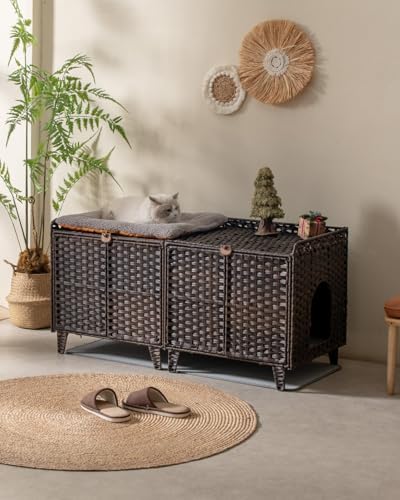 SETVSON Cat Litter Box Enclosure for 2 Cats, Hidden Litter Box, Brown