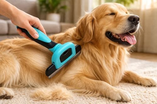Dog Deshedding Brush – Removes Loose Undercoat & Reduces Shedding – Gentle Stainless Steel Grooming Tool for Dogs & Cats, Short and Medium Hair