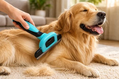 Dog Deshedding Brush – Removes Loose Undercoat & Reduces Shedding – Gentle Stainless Steel Grooming Tool for Dogs & Cats, Short and Medium Hair