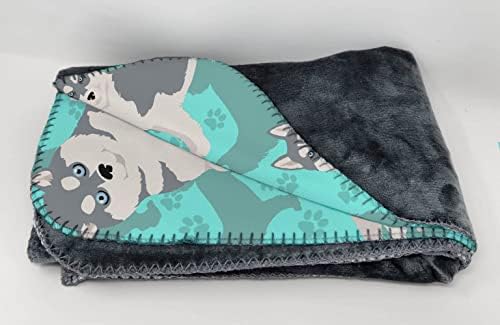 Caroline's Treasures MLM1073TBLT Grey Siberian Husky Soft Travel Blanket with Bag Airplane Blanket, Indoor Outdoor Camping Blanket for Traveling, Picnics, Beach Trips, Concerts